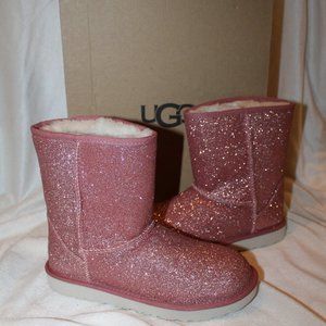 NIB UGG GLITTER METALLIC CLASSIC SHORT PINK BOOTS YOUTH 4 WOMEN'S 5.5-6